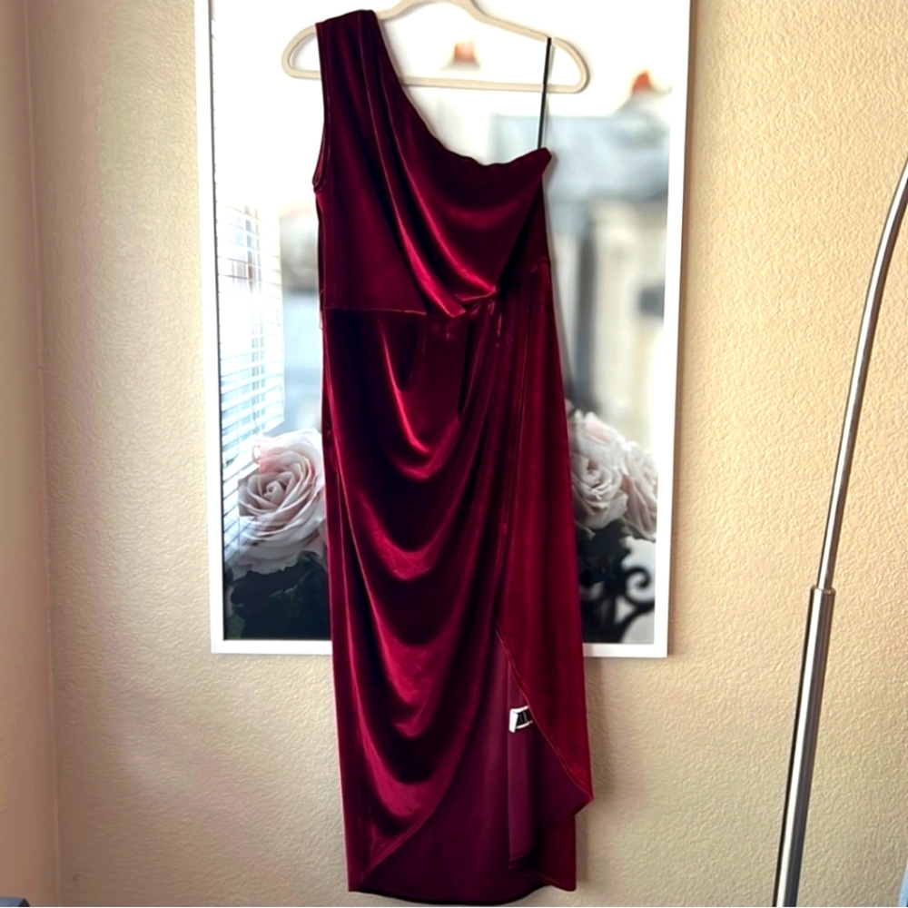 NWOT Velvet Burgundy/Wine Faux Wrap Dress